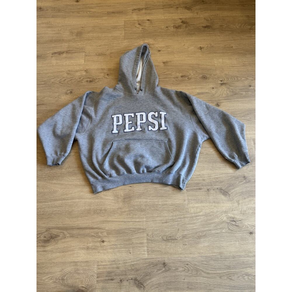Vintage Pepsi Hoodie Mens XL Gray Sweatshirt Fleece Pullover 90s Logo